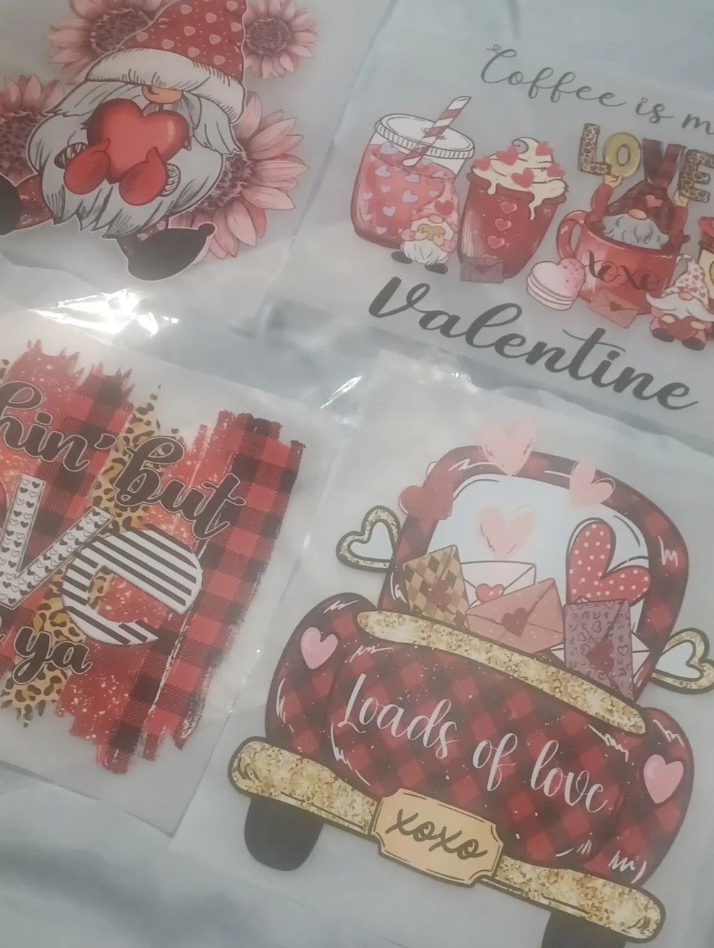 Valentine's Red & Pink Gnome and Love, 4 Graphics DTF Tranfers